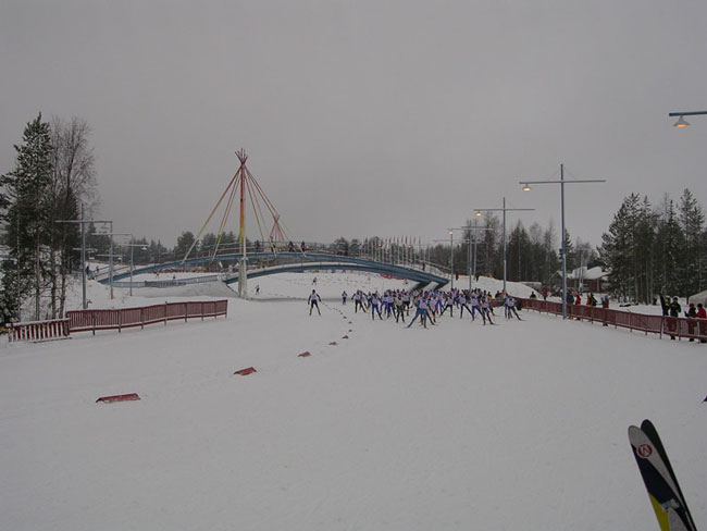 Ounasvaara Ski Stadion, Rovaniemi, Finland.   Masters gruppe start.