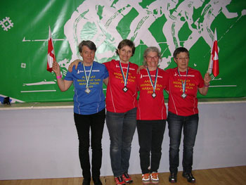 Stafet kvinder, VM sølv 2015, Syktyvkar, Rusland, fra venstre; Merete Clasen, Marita Jacobsen, Lone Pless, Karen Mina Clasen